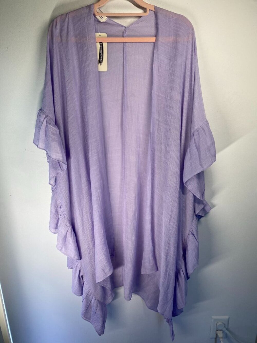 Light Purple Ruffled Open-Front Kimono Cardigan Womens OVERSIZED Medium - Picture 2 of 8